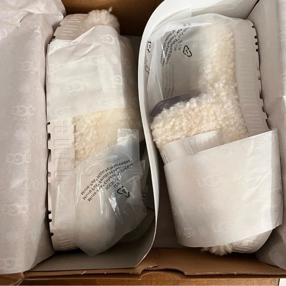 Giftable UGG Fluffita White Shearling Platform Sandal Slipper - Picture 8 of 14